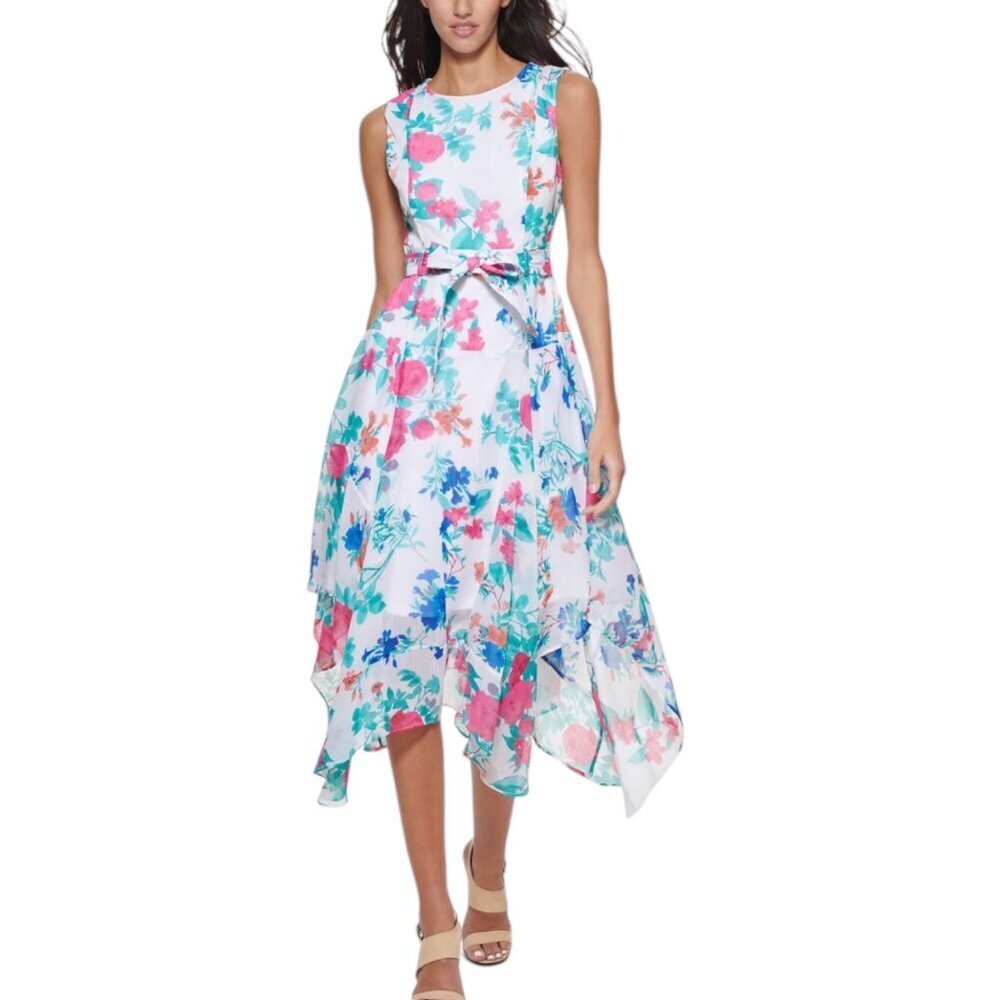 Calvin Klein NWT $129 Womens Floral Asymmetrical Hem Midi Dress Size 12